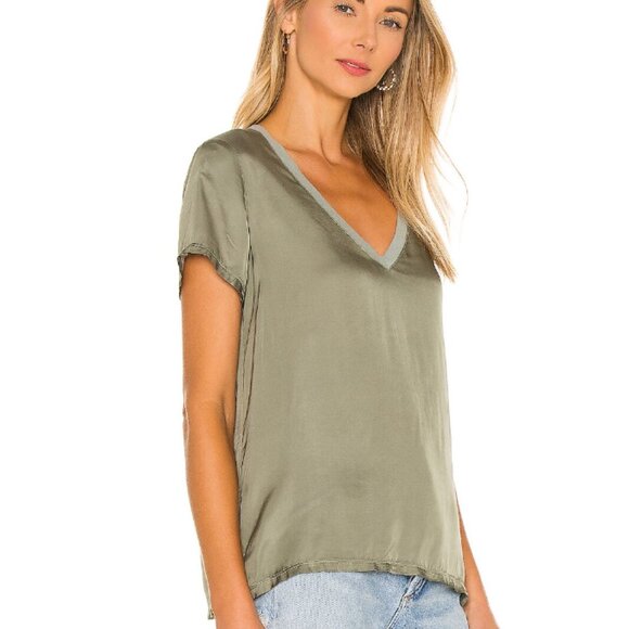 Nation LTD June Sateen V Neck Top Vintage Army Green Viscose Satin Women's XS - Picture 3 of 16